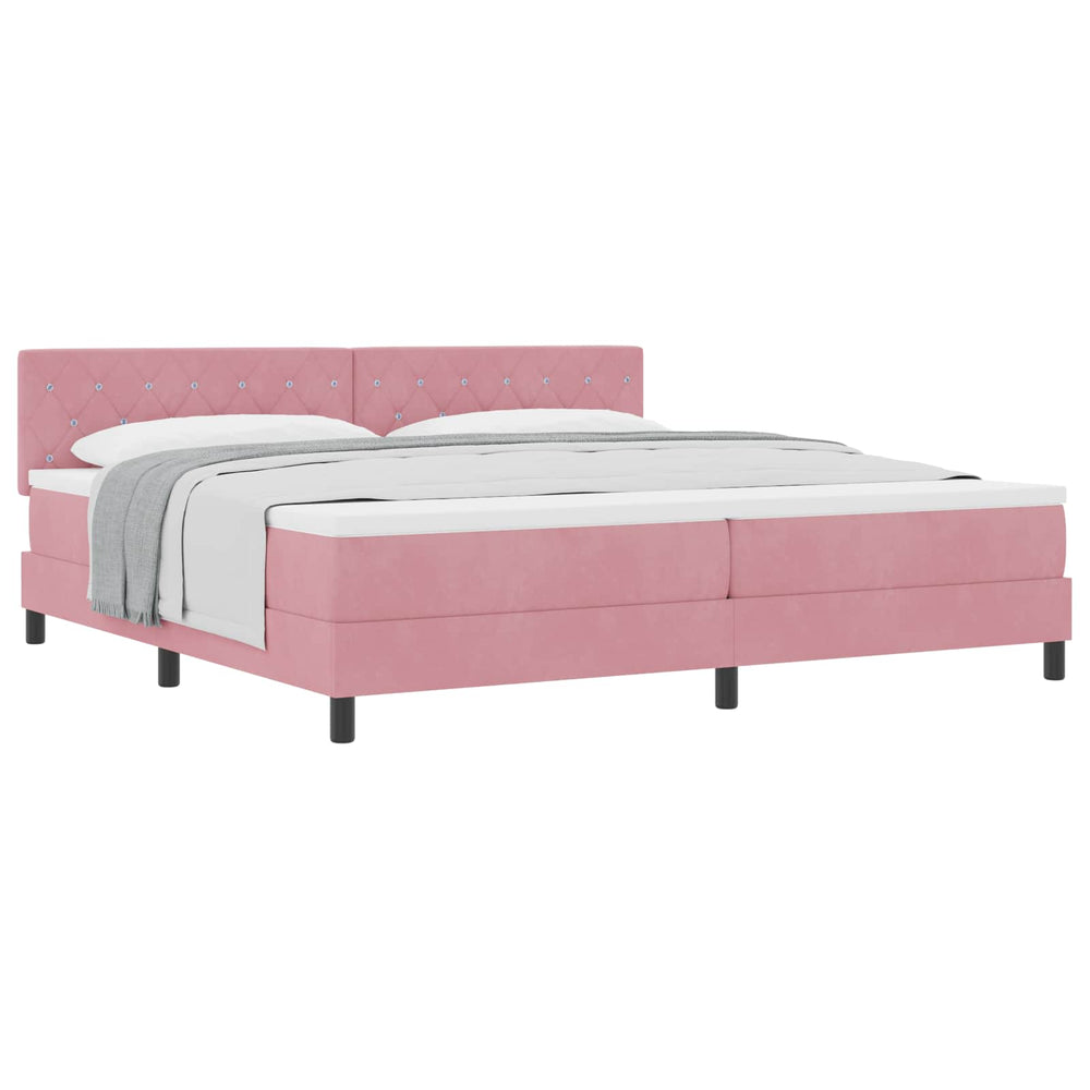 vidaXL Box Spring Bed with Mattress with Headboard Pink 200 x 200 cm Velvet