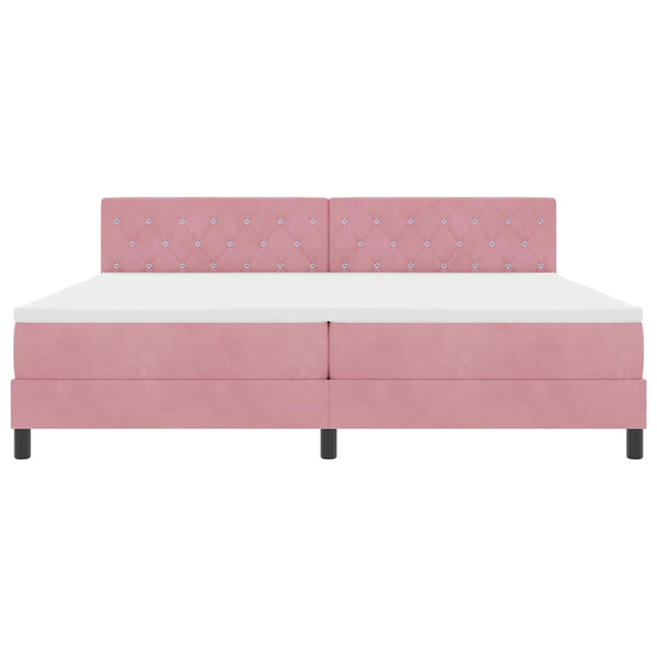 vidaXL Box Spring Bed with Mattress with Headboard Pink 200 x 200 cm Velvet