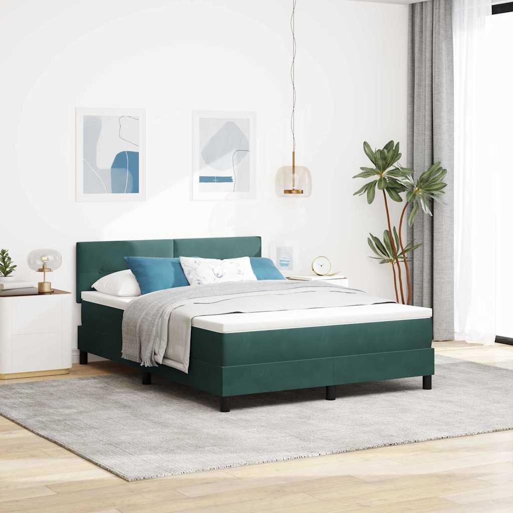 vidaXL Box Spring Bed with Mattress Dark Green 160 x 200 cm Velvet