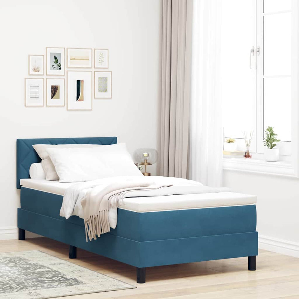 vidaXL Box Spring Bed with Headboard Dark Blue 90 x 190 cm Velvet