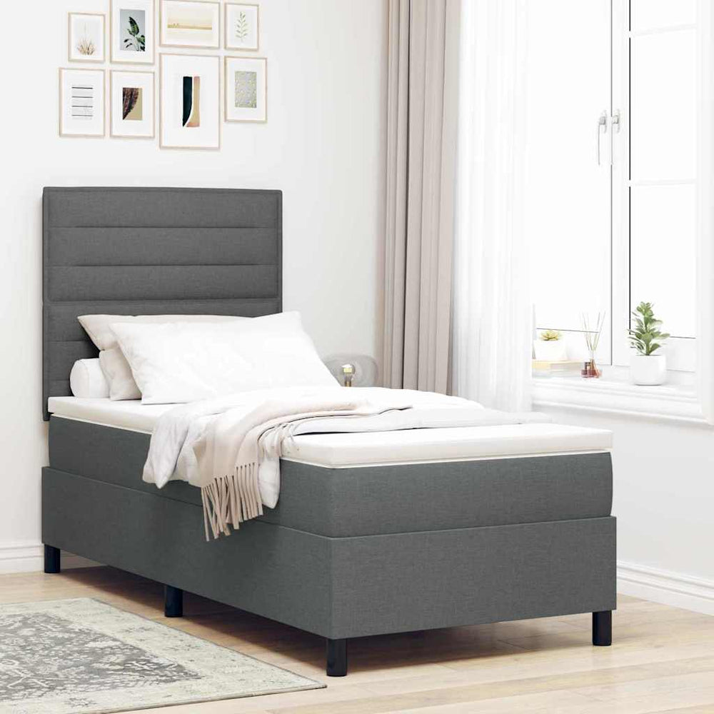 vidaXL Box Spring Bed with Mattress Dark Grey 90 x 190 cm Fabric