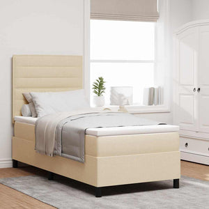 vidaXL Box Spring Bed with Mattress and Headboard Cream 90 x 190 cm Fabric