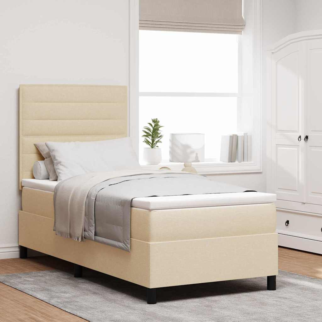 vidaXL Box Spring Bed with Mattress and Headboard Cream 90 x 190 cm Fabric