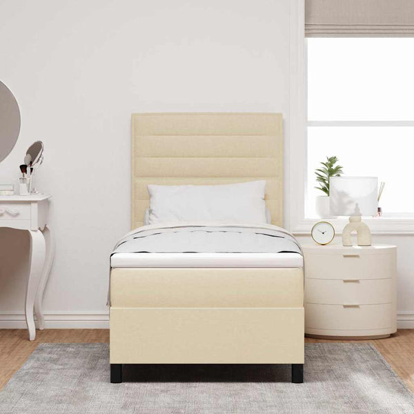 vidaXL Box Spring Bed with Mattress and Headboard Cream 90 x 190 cm Fabric