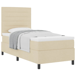 vidaXL Box Spring Bed with Mattress and Headboard Cream 90 x 190 cm Fabric