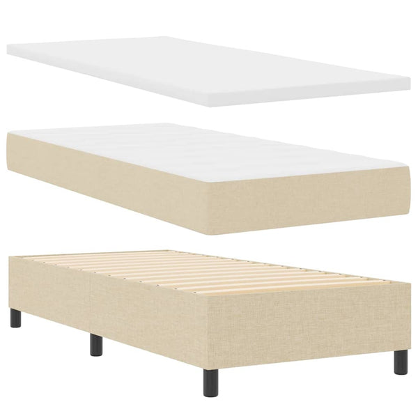 vidaXL Box Spring Bed with Mattress and Headboard Cream 90 x 190 cm Fabric
