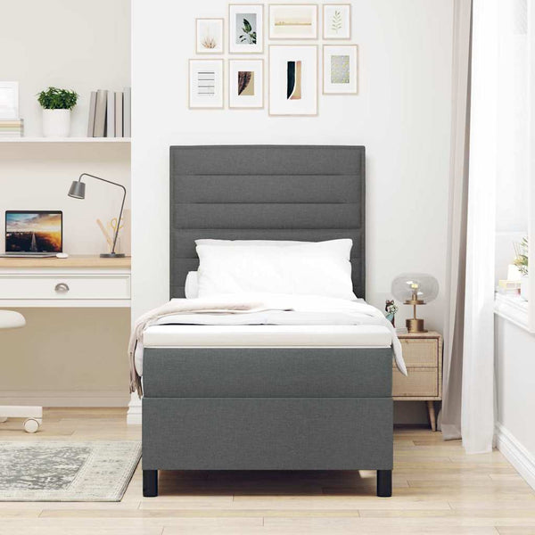 vidaXL Box Spring Bed with Mattress Dark Grey 90 x 200 cm Fabric