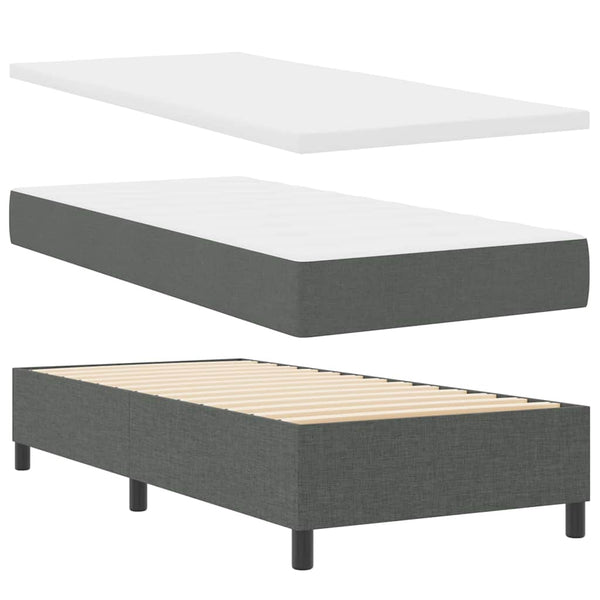 vidaXL Box Spring Bed with Mattress Dark Grey 90 x 200 cm Fabric