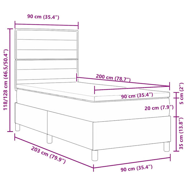 vidaXL Box Spring Bed with Mattress Dark Brown 90 x 200 cm Fabric