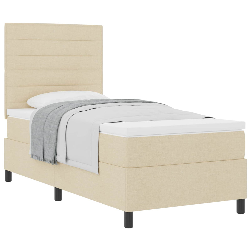 vidaXL Box Spring Bed with Mattress and Headboard Cream 90 x 200 cm Fabric