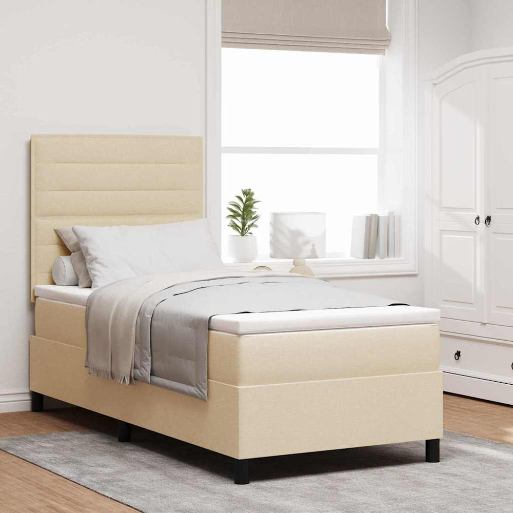 vidaXL Box Spring Bed with Mattress Cream 100 x 200 cm Fabric