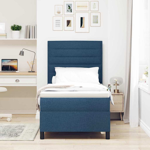 vidaXL Box Spring Bed with Mattress and Headboard Blue 100 x 200 cm Fabric