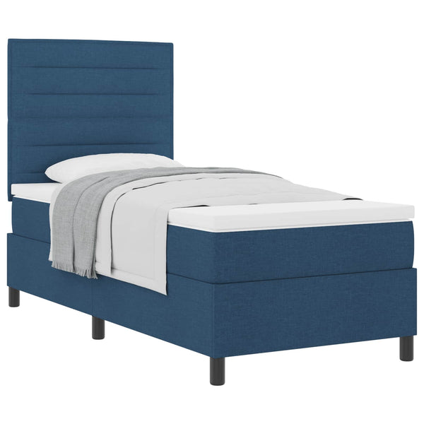 vidaXL Box Spring Bed with Mattress and Headboard Blue 100 x 200 cm Fabric