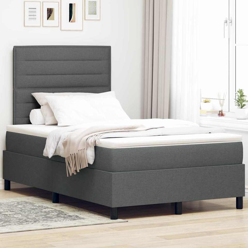 vidaXL Box Spring Bed with Mattress Dark Grey 120 x 190 cm Fabric