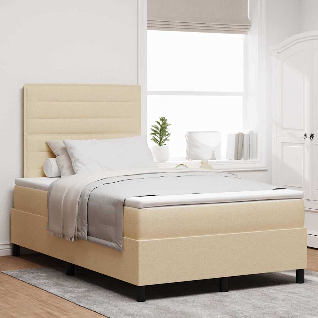 vidaXL Box Spring Bed with Mattress Cream 120 x 200 cm Fabric