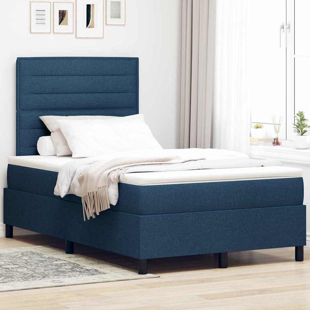 vidaXL Box Spring Bed with Mattress and Headboard Blue 120 x 200 cm Fabric