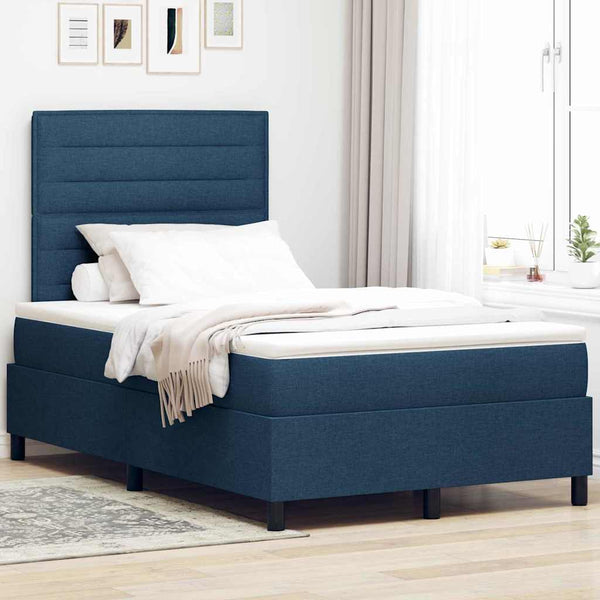 vidaXL Box Spring Bed with Mattress and Headboard Blue 120 x 200 cm Fabric