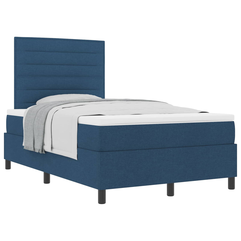 vidaXL Box Spring Bed with Mattress and Headboard Blue 120 x 200 cm Fabric