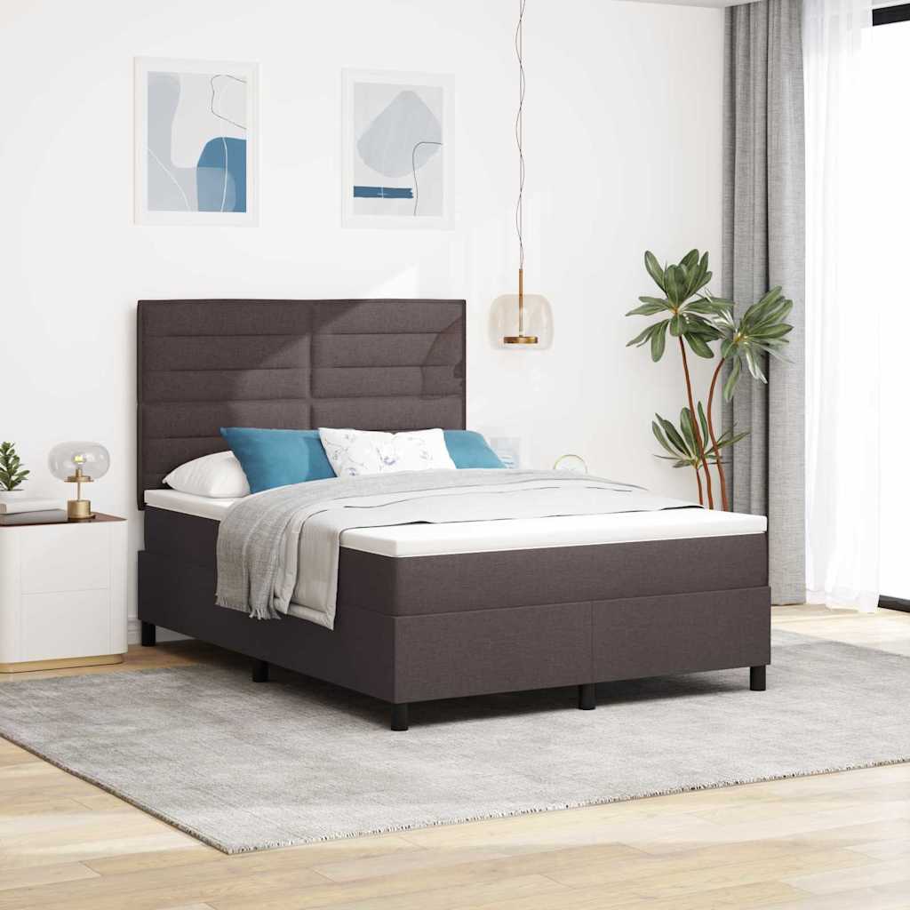 vidaXL Box Spring Bed with Mattress Dark Brown 140 x 190 cm Fabric