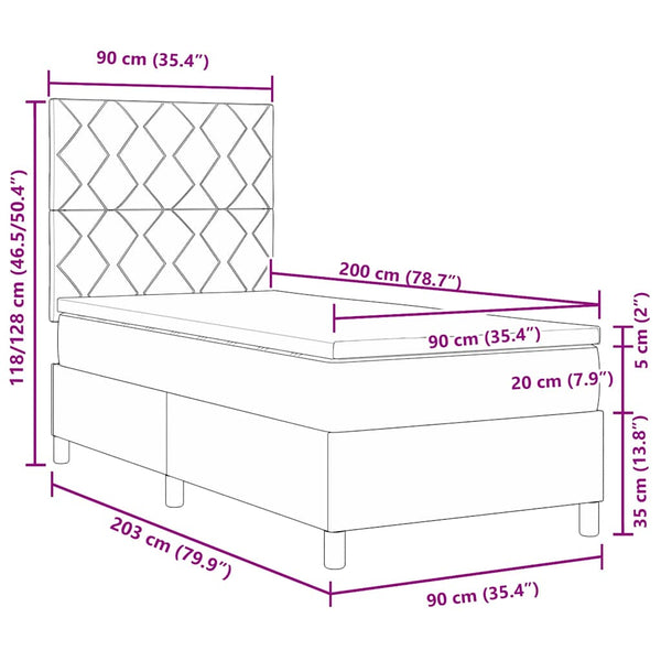 Boxspringbett mit Kopfteil Hellgrau 90x200 cm