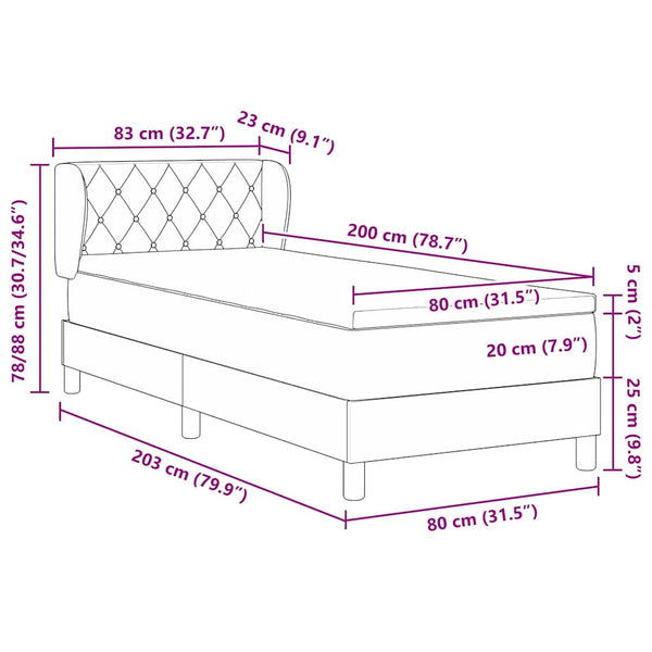 Boxspringbett Schwarz Samt 80x200 cm