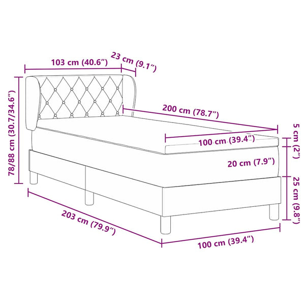 Boxspringbett mit Kopfteil Hellgrau 100x200 cm