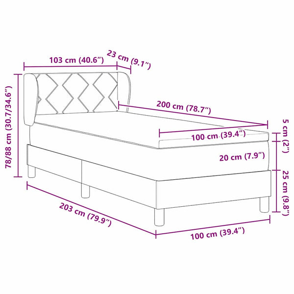 Rosa Boxspringbett 100x200 cm mit Samt