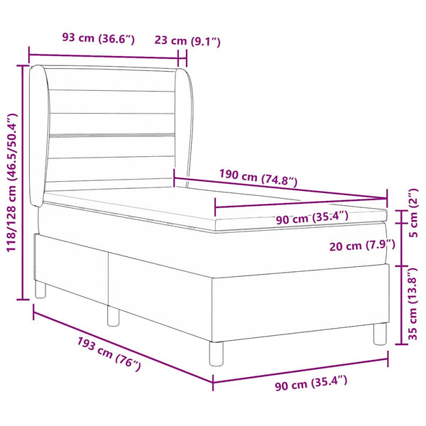 Boxspringbett Blau mit Matratze 190x90 cm