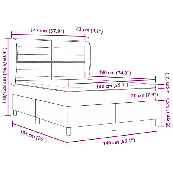 Boxspringbett mit Matratze Schwarz 190x140 cm
