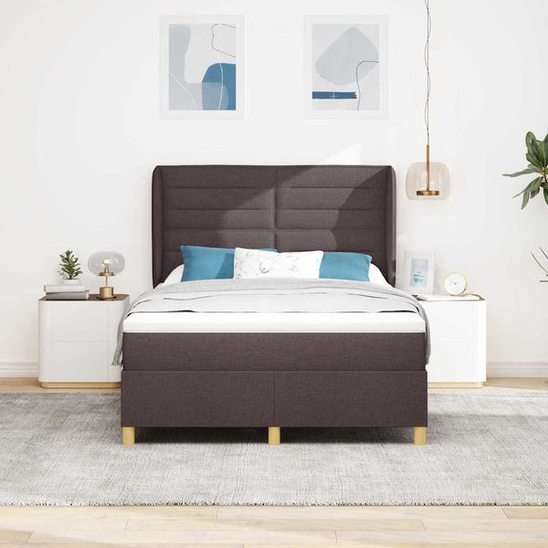 vidaXL Box Spring Bed with Mattress Dark Brown 190 x 140 cm Fabric