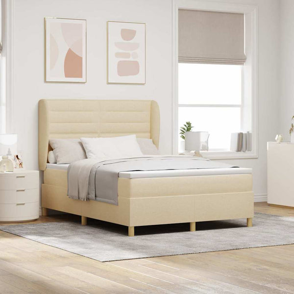 vidaXL Box Spring Bed with Mattress Cream 190 x 140 cm Fabric