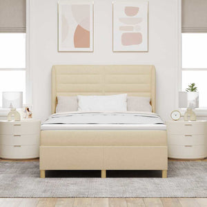 vidaXL Box Spring Bed with Mattress Cream 190 x 140 cm Fabric