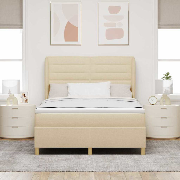 vidaXL Box Spring Bed with Mattress Cream 190 x 140 cm Fabric