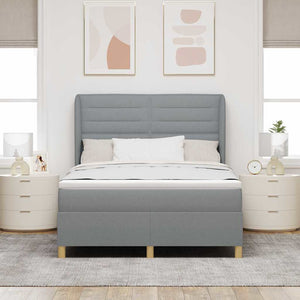 vidaXL Box spring bed with headboard Light grey 200 x 140 cm Fabric