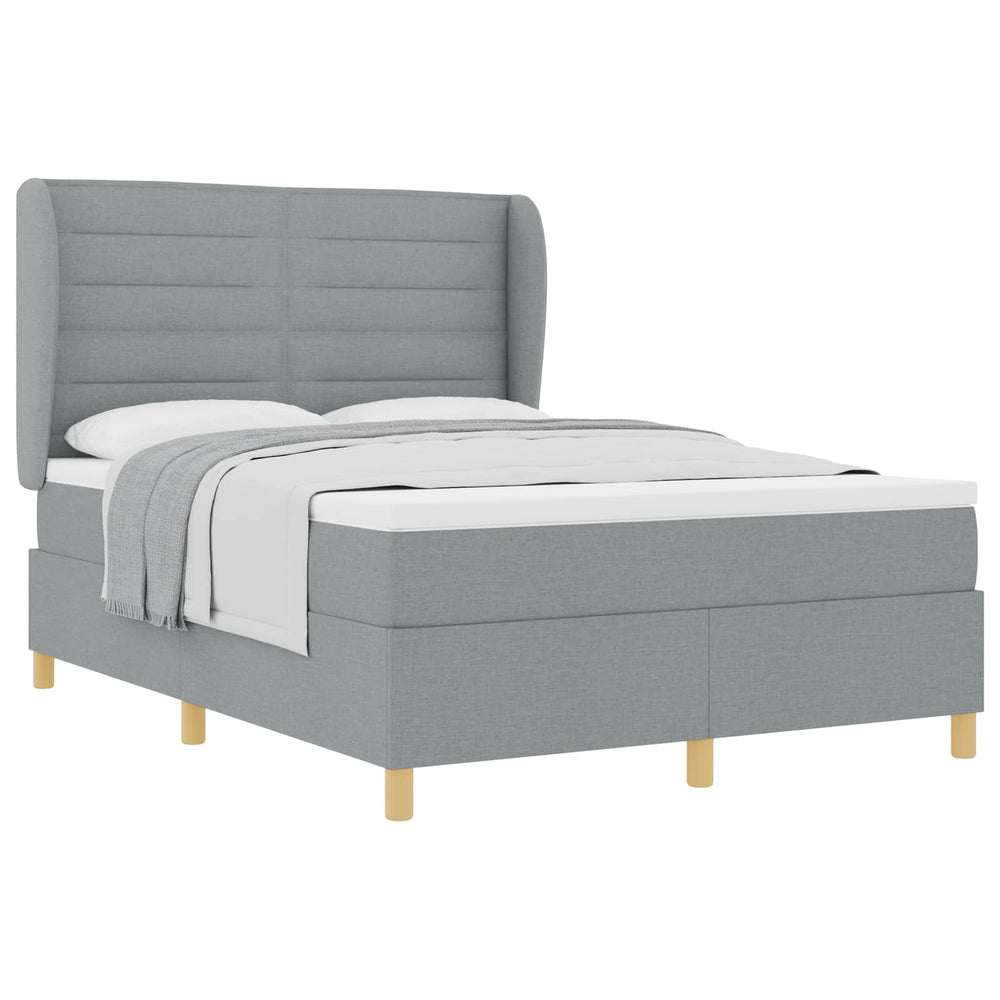 vidaXL Box spring bed with headboard Light grey 200 x 140 cm Fabric