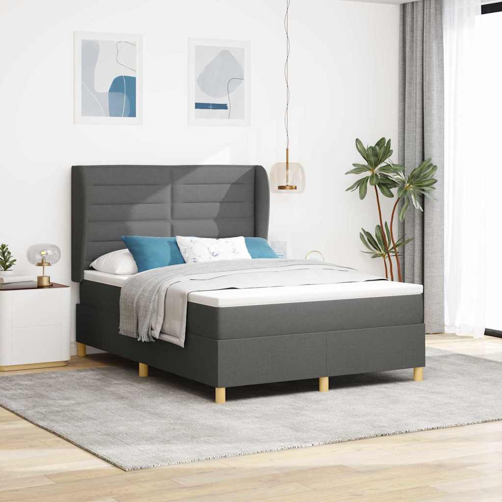 vidaXL Box Spring Bed with Mattress Dark Gray 200 x 140 cm Fabric