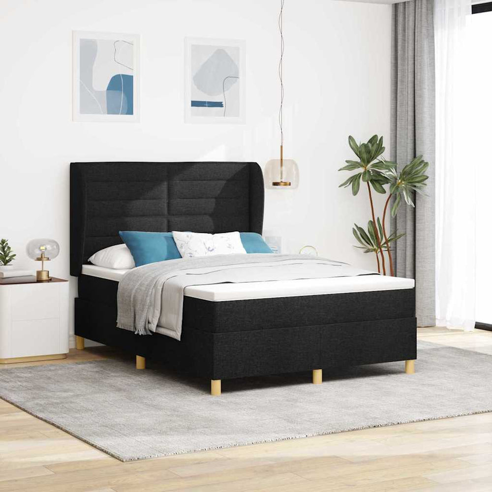 vidaXL Box Spring Bed with Mattress Black 200 x 140 cm Fabric