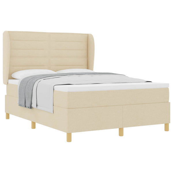 vidaXL Box Spring Bed with Mattress Cream 200 x 140 cm Fabric