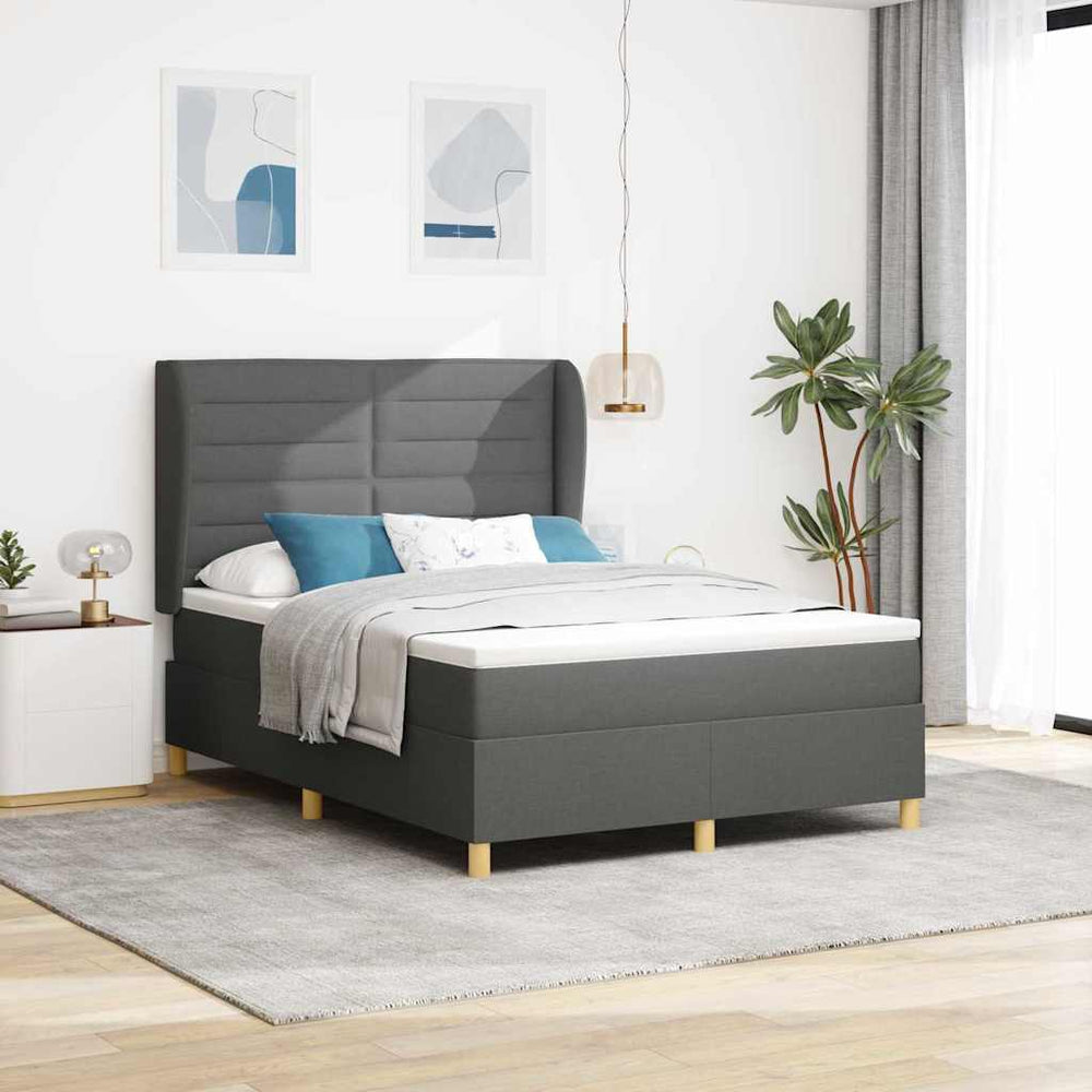 vidaXL Box Spring Bed with Mattress Dark Gray 200 x 160 cm Fabric