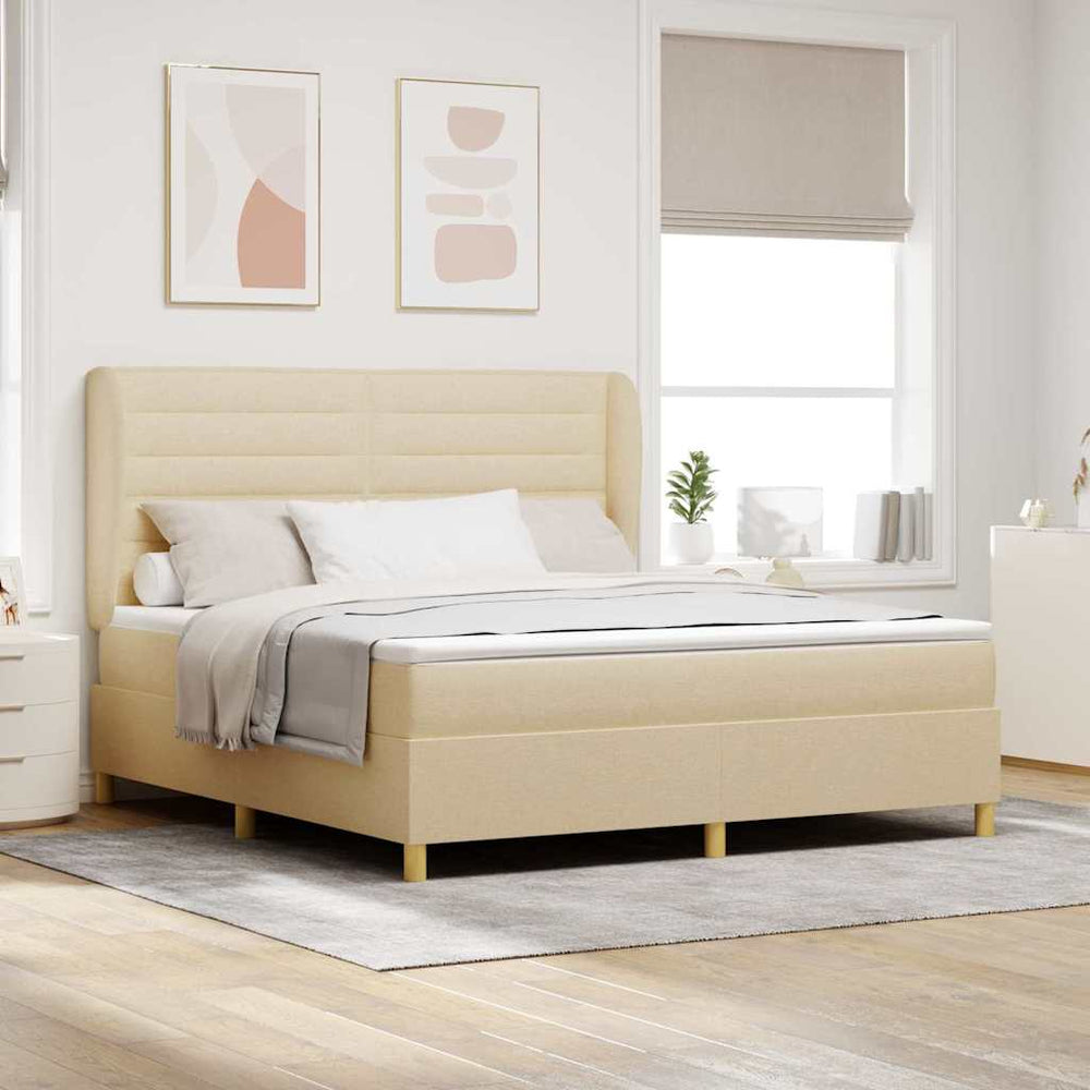 vidaXL Box Spring Bed with Mattress Cream 200 x 180 cm Fabric
