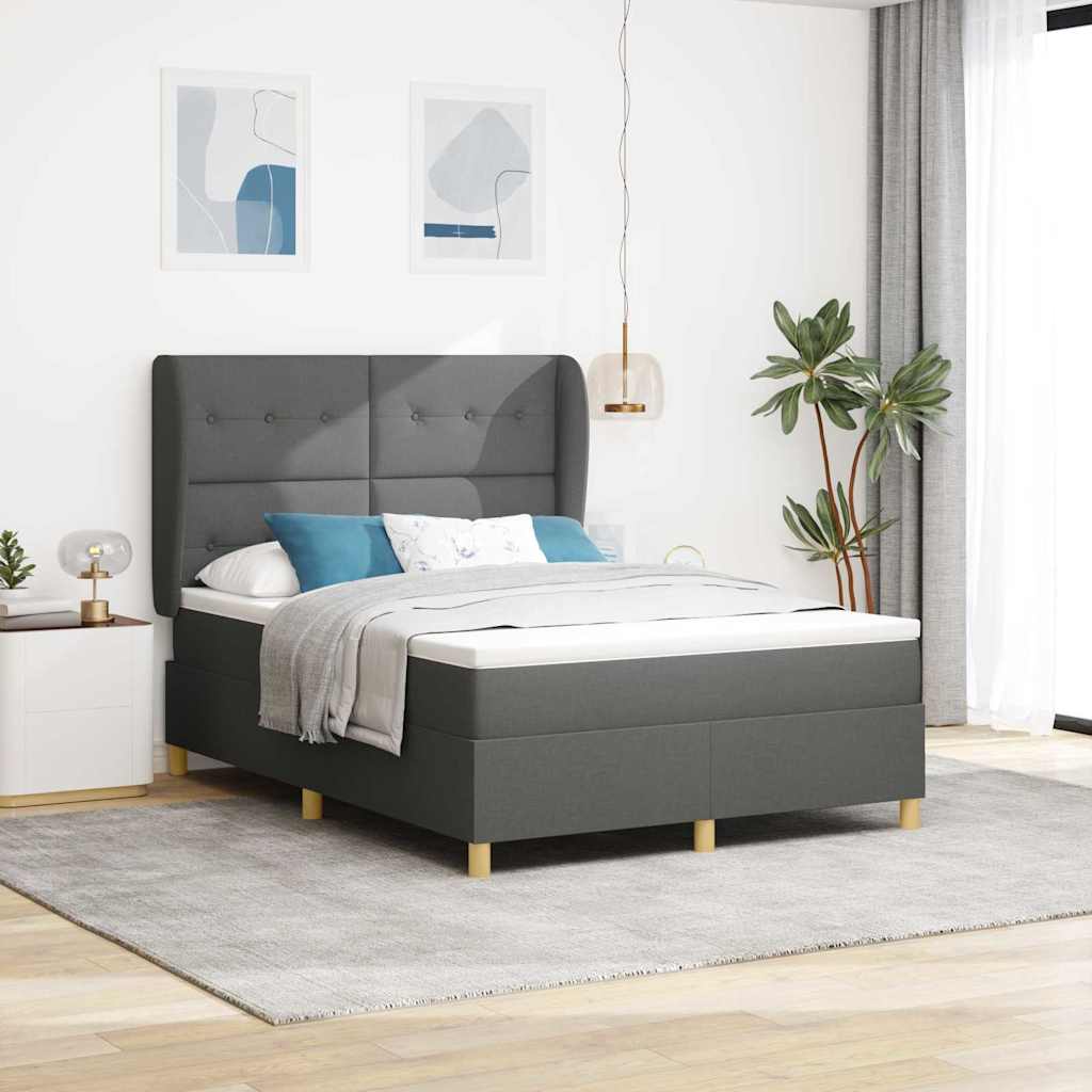 vidaXL Box Spring Bed with Mattress Dark Grey 190 x 140 cm Fabric