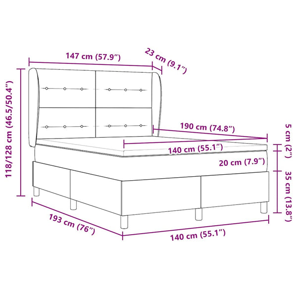 vidaXL Box Spring Bed with Mattress Dark Grey 190 x 140 cm Fabric
