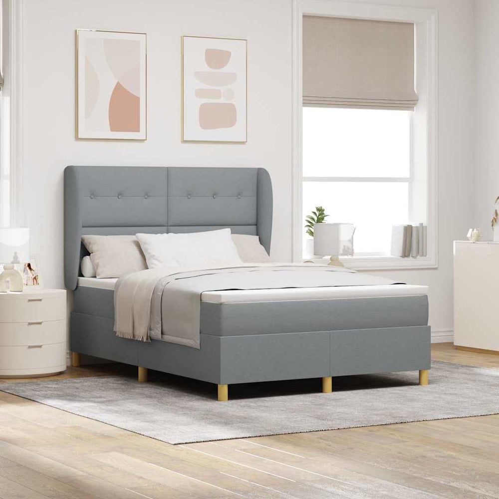 vidaXL Box Spring Bed with Mattress Dark Grey 90x190 cm Light Grey Fabric