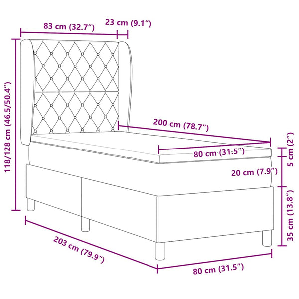 vidaXL Box spring bed with mattress Light gray 200 x 80 cm Velvet