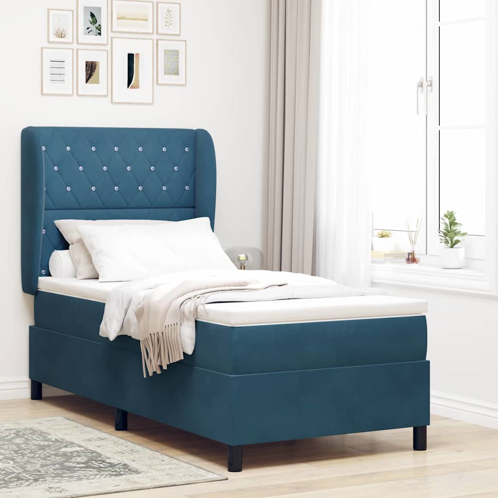 vidaXL Box Spring Bed with Mattress Dark Blue 190 x 90 cm Velvet