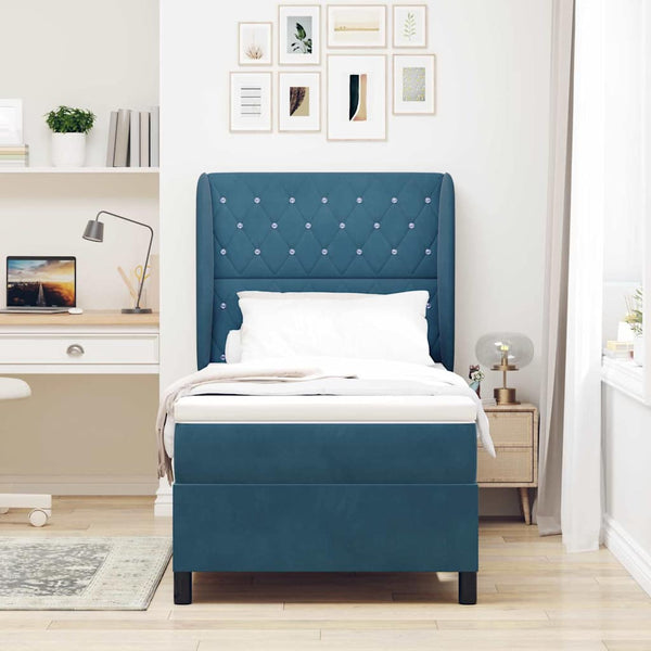 vidaXL Box Spring Bed with Mattress Dark Blue 190 x 90 cm Velvet
