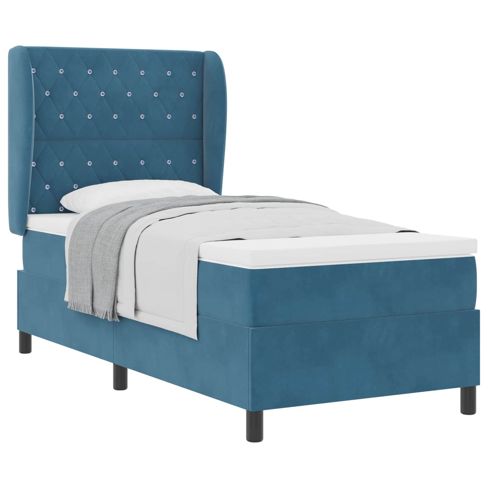 vidaXL Box Spring Bed with Mattress Dark Blue 190 x 90 cm Velvet