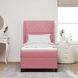 vidaXL Box Spring Bed with Mattress with Headboard Pink 190 x 90 cm Velvet