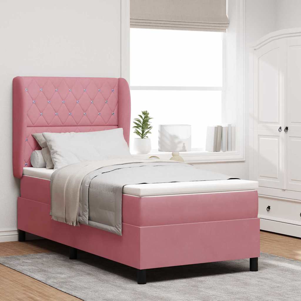 vidaXL Box Spring Bed with Mattress and Headboard Pink 200 x 90 cm Velvet