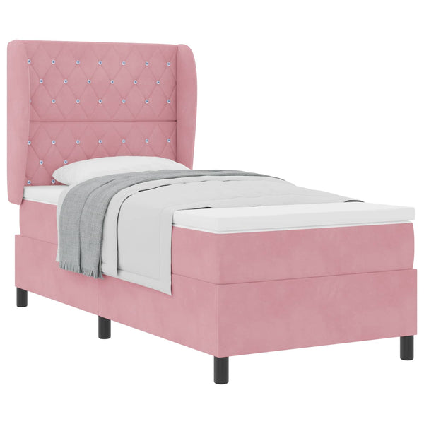 vidaXL Box Spring Bed with Mattress and Headboard Pink 200 x 90 cm Velvet